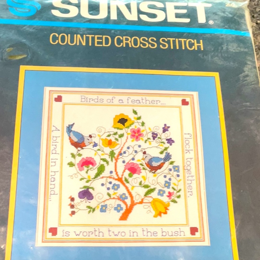 🆕Sunset counted cross stitch kit, Bird in the Hand. 1984.